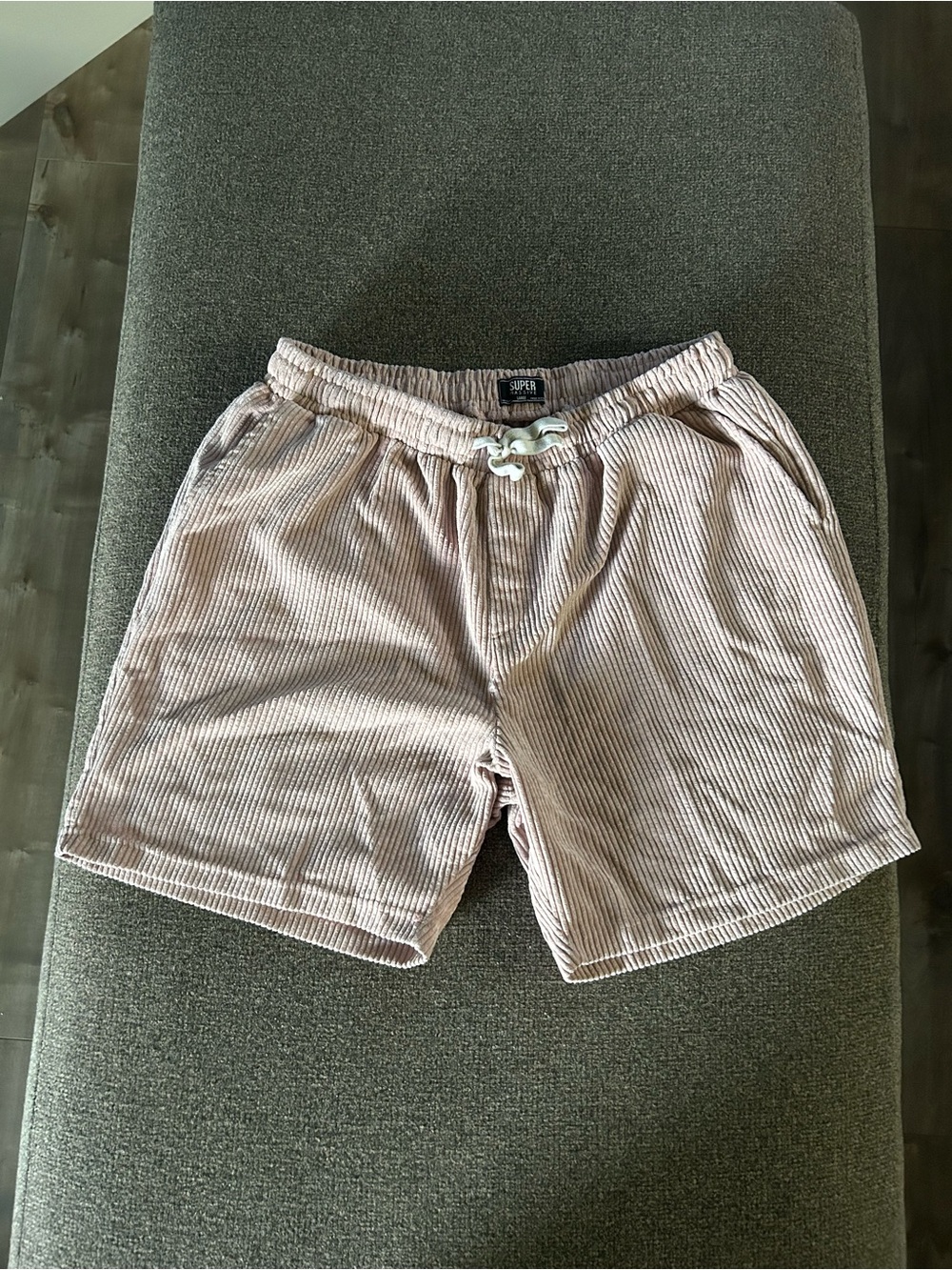 Light Mauve Striped Corduroy Drawstring Shorts